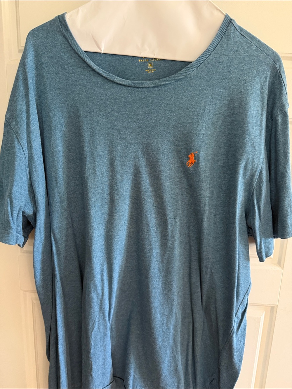 Ralph Lauren Men’s Heathered Blue Short-Sleeve Crew Tee with Orange Pony Logo